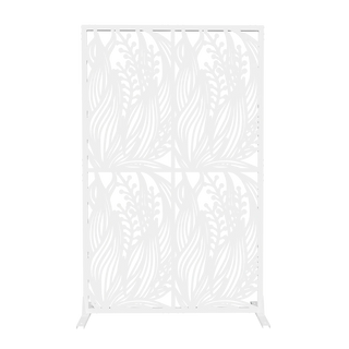 Metal Privacy Screens W3.8Ft X H6Ft Outdoor and Indoor Divider with Free Standing Decorative Privacy Screen for Balcony Patio Garden Room Divider, White Leaf Shape Dweva