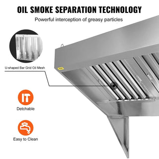 Commercial Exhaust Hood, 6FT Food Truck Hood Exhaust, 201 Stainless Steel Concession Trailer Hood with 3 Detachable U-shaped Grid Oil Filter Mesh, Rust Resistant Vent Hood for Kitchen Restaurant Dweva