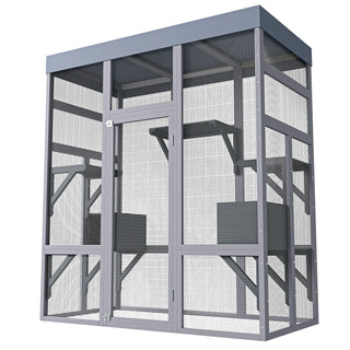 62.6" Wooden Outdoor Catio for Cats, Large Cat Enclosure with Waterproof Roof, 2 Napping House, Platforms & Rust-Proof Wire – Secure Pet Cage for Backyard or Patio Dweva