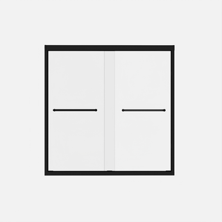 56-60" W × 60" H Tempered Glass with Explosion Proof Film, Aluminum Frame Double Sliding Shower Door, "1/4 (6 mm), Stainless Steel handle, Matte Black Dweva