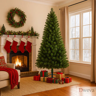 7FT Unlit Artificial Christmas Tree with 775 Tips, Full PVC Branches, Classic Green Holiday Tree with Sturdy Metal Stand for Indoor Home Decoration Dweva