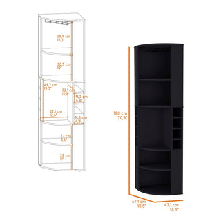 FM FURNITURE Clifton Corner Bar Cabinet, with 5 shelves,Cup Hanger and Eight Built-in Wine Rack, Black Dweva