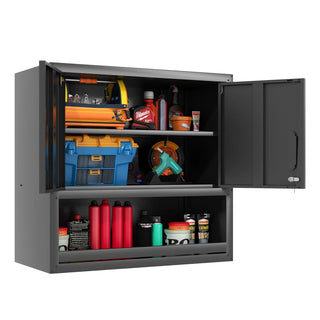 Metal Wall-Mounted Tool Storage Cabinet with Locking Door and 1 Shelf 1 Opened Drawer for Garage Warehouse,Office,Assembly Required Dweva
