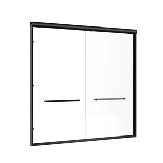 60" W x 57" H Aluminum Frame Double Sliding Shower Door, Soft-Close Matte Black Bathtub Door, 1/4" (6mm) Clear Nano-Coated Tempered Glass, Dual Stainless Steel Handles Dweva