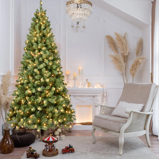 7ft Pre-Lit PVC Christmas Tree with 400 UL Lights, 1072 Tips, Auto-Unfold Memory Wire, Easy Assembly with Stable Metal Stand – Full Artificial Holiday Tree Dweva