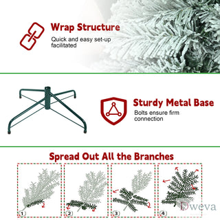 6FT Flocked Pencil Christmas Tree – Slim PVC Tree with 358 Snowy Tips, Space-Saving Design, Realistic Snow Effect, Sturdy Metal Stand, Easy Setup Dweva