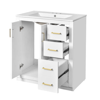 30'' Bathroom Vanity with Ceramic Sink Combo, Solid Wood Frame Bathroom Storage Cabinet, Freestanding Vanity Set with 3 Drawers& Soft Closing Doors Dweva