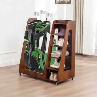 Golf Bag Organizer for Garage, Premium Wooden Golf Clubs Storage Rack Fit 2 Golf Bags, Golf Trunk Organizer for Car Garage Club Shed Basement,Brown Dweva