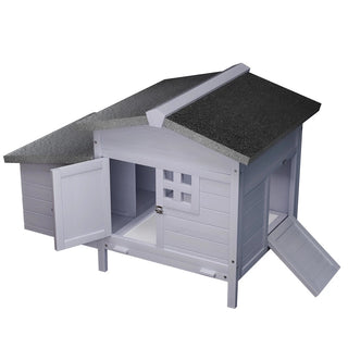 Outdoor Free-Range Wooden Chicken Coop with Asphalt Roof, Leak-Proof Pull-Out Tray, Secure Predator Defense, Nesting Box with Easy Access, Multiple Front & Side Doors Dweva
