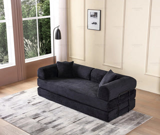 Convertible Sleeper Sofa Bed with Cylindrical Pillow - Corduroy Folding Mattress Couch with Fixed-Shape Frame for Living Room, Bedroom, Lounge, Studio - Black Dweva