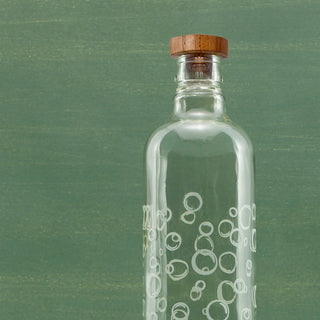 Bubbles Glass Water Bottle with Wooden Stopper-750 ml Dweva