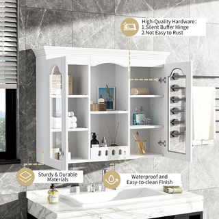 Wall Mounted Medicine Cabinet, Bathroom Wall Cabinet with 2 Glass Doors, Over The Toilet Space Saver Storage Cabinet with Ample Storage, White Dweva