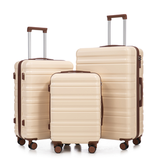 HIFINE TOURIST 20"/24"/28" 3 pcs/set in ABS Spinner Wheel Luggage, Carry on Suitcase, Matching Color, Combination Lock (Beige) Dweva