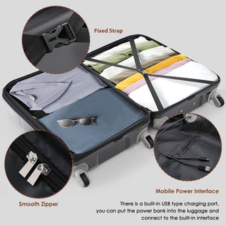 Luggage Set of 3, 20-inch with USB Port, Airline Certified Carry-on Luggage , ABS+PC Hard Shell Luggage with Spinner Wheels,black Dweva