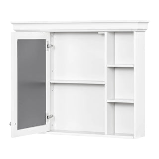 35'' x 28'' White Wall Mounted Bathroom Storage Cabinet with Mirror Door, Modern Bathroom Wall Cabinet with Mirror, Medicine Cabinet with 6 Open Shelves Dweva