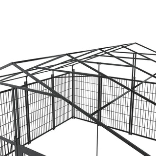 Large Dog Kennel Outdoor Pet Pens Dogs Run Enclosure Animal Hutch Metal Coop Fence with Roof Cover. 9.62'L x 9.35'W x 6.18'H. Dweva