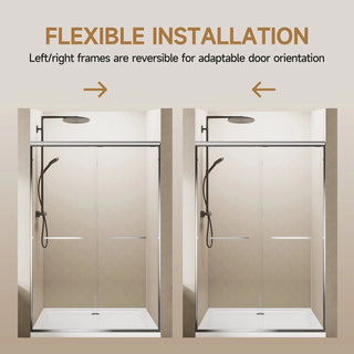 60" W x 72" H Chrome Aluminum Frame Double Sliding Shower Door with 1/4" (6mm) Nano-Coated Clear Tempered Glass and Dual Stainless Steel Handles Dweva