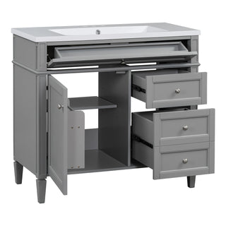 36'' Bathroom Vanity with Top Sink, Modern Bathroom Storage Cabinet with 2 Drawers and a Tip-out Drawer, Single Sink Bathroom Vanity Dweva