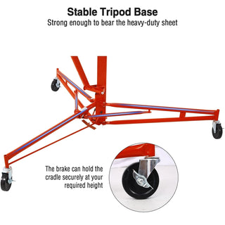 Drywall Lift 11FT, Drywall Lifter Panel Jack, 150LBS Heavy Duty Sheetrock Hoist with 360° Adjustable Telescopic Arm & Wheels (Red) Dweva