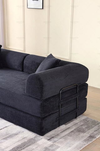 Convertible Sleeper Sofa Bed with Cylindrical Pillow - Corduroy Folding Mattress Couch with Fixed-Shape Frame for Living Room, Bedroom, Lounge, Studio - Black Dweva