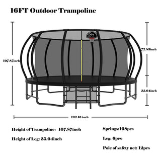 16FT Outdoor Trampoline for Kids and Adults, Pumpkin Trampolines with Curved Poles Heavy Duty Trampoline Anti-Rust Coating ASTM Approval Dweva