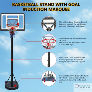 Portable Basketball Hoop for Youth Adults & Kids,Adjustable Height 6.89 ft to 10.01 ft,34 inch Backboard with Rebound System, Indoor/Outdoor Basketball Goal with Water/Sand Base, Wheels for Easy Move Dweva