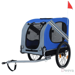 Large Folding Bike Trailer for Dogs – 66LB Capacity All-Terrain Pet Carrier, Durable Steel Frame for Cycling, Jogging, Camping & Outdoor Adventures, Blue-Gray Dweva