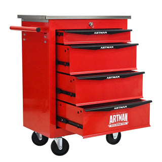 4 Drawers Multifunctional Tool Cart with Wheels,Metal Rolling Tool Cart Storage for Garage Workshop Warehouse Repair Shop--With Stainless Steel Roof- Red&Black Dweva