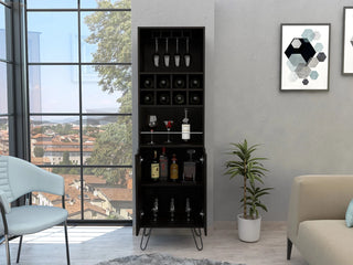 Sheffield H Bar Cabinet, Eight Bottle Cubbies, Two Glass Shelves Dweva
