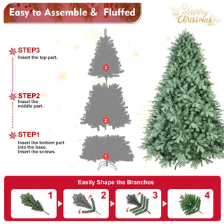 7.5FT Blue-Green Tint Christmas Tree with 2908 PE+PVC Tips – Unique Full-Bodied Tree with Hinged Branches, Easy Assembly, Stable Metal Stand, Eye-Catching Holiday Decor Dweva