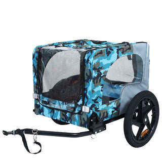 Outdoor Heavy Duty Collapsible Pet Bike Trailer with 16-Inch All-Terrain Wheels & Universal Hitch – Foldable Dog/Cargo Carrier Cart for Bicycles, blue, grey Dweva