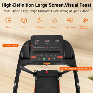 Treadmills for Home, 2.5HP Quiet Folding Treadmill with Heart Rate Sensor, 300lbs Weight Capacity, 7.5MPH, Incline Treadmill With USB Charge Station For Android & Bluetooth Speaker, 6 Shock-Absorbing