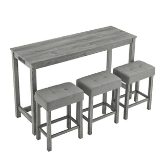 59 Inch Bar Table, Dining Table, Sofa Table with Power Outlet, 3 Upholstered Stools, 4 Piece Bar Table and Chair Set for Living Room, Dining Room, Kitchen Dweva