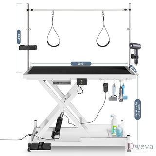 Update electric pet grooming table, 110V/220V professional groomer recommend super Deluxe electric pet grooming table, height adjust from 8 up to 36inch WHITE COLOR Dweva