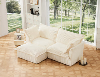 Slipcovered Fluffy Sofa - 2 Seat with Ottoman Dweva