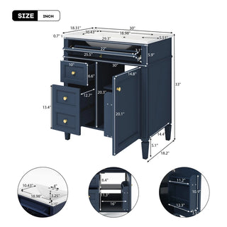 30'' Bathroom Vanity with Top Sink, Modern Bathroom Storage Cabinet with 2 Drawers and a Tip-out Drawer, Single Sink Bathroom Vanity Dweva