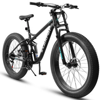 A26309 26 inch Mountain Bike,Full-Suspension 21 Speeds Drivetrain with Disc-Brake MTB Bicycle, 26*4" Fat tire Bike for Men Dweva
