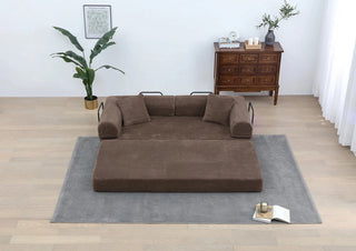 Convertible Sleeper Sofa Bed with Cylindrical Pillow - Corduroy Folding Mattress Couch with Fixed-Shape Frame for Living Room, Bedroom, Lounge, Studio - BROWN Dweva