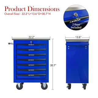 7 Drawers Multifunctional Tool Cart with Wheels,Metal Rolling Tool Cart Storage for Garage Workshop Warehouse Repair Shop--With Stainless Steel Roof- BLACK&BLUE Dweva