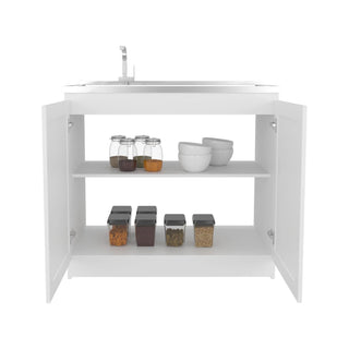 Zurich 39" Wide Utility Sink, Base Cabinet Two-Door Cabinet With Two Shelves, Stainless Steel Sink, Kitchen, Laundry Room, Garage Sink White Dweva