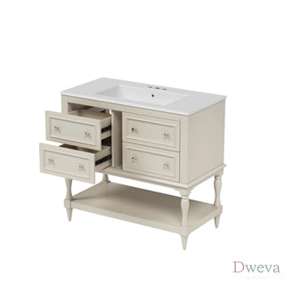 36" Bathroom Vanity Cabinet with Sink Combo Set, Undermount Ceramic Sink, Free Standing Vanity Set with 4 Drawers, Solid Wood Frame Bathroom Cabinet, Beige Dweva