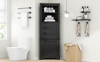 Black Triangle Tall Cabinet with 3 Drawers and Adjustable Shelves for Bathroom, Kitchen or Living Room, MDF Board with Painted Finish (WF306469AAG New Color) Dweva