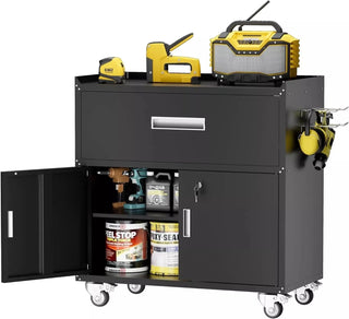 Metal garage cabinets, rolling tool cart boxes with wheels (black) Dweva