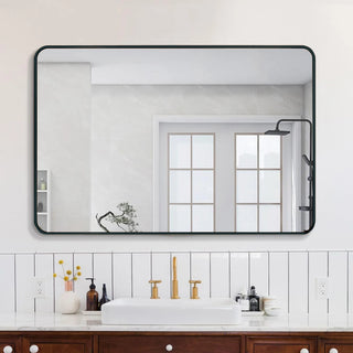30x40 Inch Black Metal Framed Rectangular Bathrrom Mirror for Wall.(W2203134112) Dweva