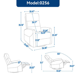 Manual Recliner Chair with Rocker and Swivel in Fabric for Living Room, Beige Dweva