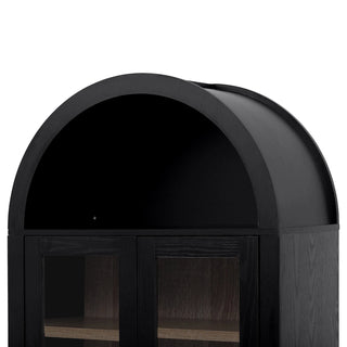 K&K 71" Tall Arched Kitchen Pantry Cabinet with 2 Large Drawers, Modern Farmhouse Kitchen Storage Cabinets with Adjustable Shelves, Glass Door, Wood Versatile Cupboard for Kitchens, Dining Room, Black Dweva