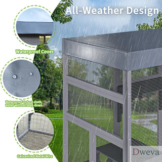 62.6" Wooden Outdoor Catio for Cats, Large Cat Enclosure with Waterproof Roof, 2 Napping House, Platforms & Rust-Proof Wire – Secure Pet Cage for Backyard or Patio Dweva