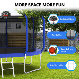 12FT Trampoline with Basketball Hoop, ASTM Approved Reinforced Type Outdoor Trampoline with Enclosure Net Dweva