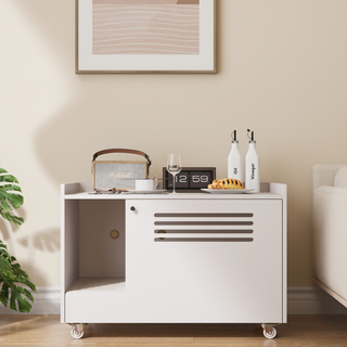 White Cat Litter Box Enclosure,Hidden Litter Box Furniture with top side fence,Wooden Pet House Side End Table, Storage Cabinet Bench for Living Room,,Bedroom, Fit Most of Litter Box Dweva