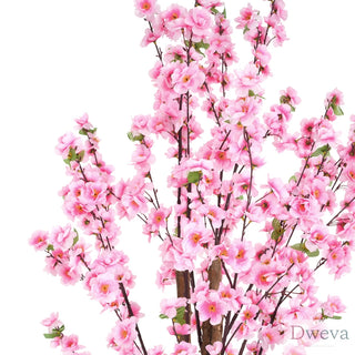 6' Artificial Peach Blossom Tree with Black Plastic Pot Dweva